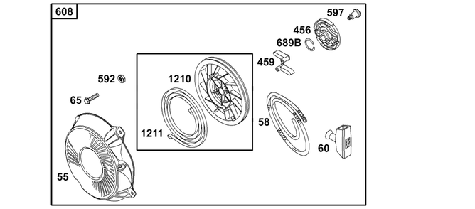 Rewind Group Diagram and Parts List for 133232-1012-XX  Briggs and Stratton Engine